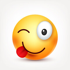 Smiley,smiling ,happy emoticon. Yellow face with emotions. Facial expression. 3d realistic emoji. Funny cartoon character.Mood. Web icon. Vector illustration.