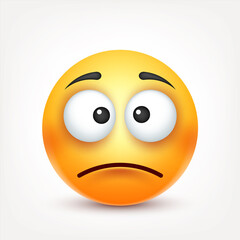 Smiley,sad emoticon. Yellow face with emotions. Facial expression. 3d realistic emoji. Funny cartoon character.Mood. Web icon. Vector illustration.