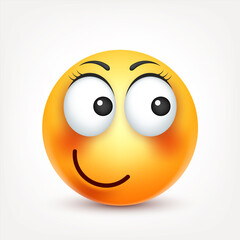 Smiley,smiling ,happy emoticon. Yellow face with emotions. Facial expression. 3d realistic emoji. Funny cartoon character.Mood. Web icon. Vector illustration.