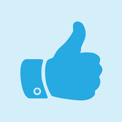 Like  icon. Hand finger up sign. Thumb up symbol. Flat design style. 