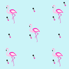 seamless tileable texture - pink flamingo vector - blue background
