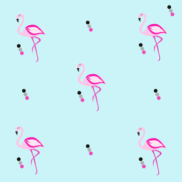 seamless tileable texture - pink flamingo vector - blue background