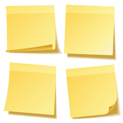 Sticky note with shadow isolated on transparent background set. Yellow paper. Message on notepaper.Reminder. Vector illustration.