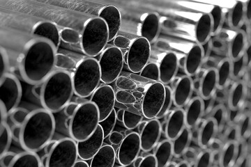 Perspective view of industrial scratched metal tubes