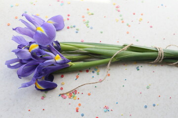 Bouquet of irises tied with a rope © maxim850