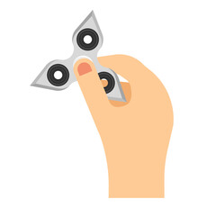 Hand holding fidget spinner toy. Flat style vector illustration
