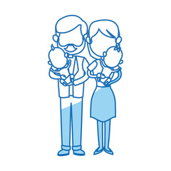 family couple carrying babys twins vector illustration