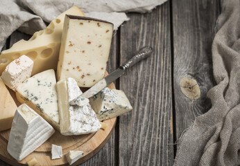 arrangement of gourmet cheeses