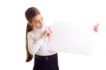 Little girl holding white banner