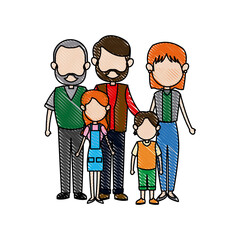 family parents with childrens. father, mother, children, grandpa vector illustration