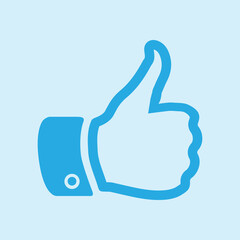 Like  icon. Hand finger up sign. Thumb up symbol. Flat design style. 