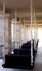 hanging sofas as a part of cafe interior