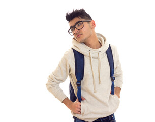 Young man with glasses and backpack