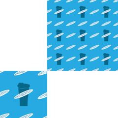 Seamless pattern blank with glass of beer silhouette and oval label with text on the blue background with pattern unit.