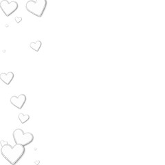 Cutout paper hearts. Abstract left border on white background. Vector illustration.