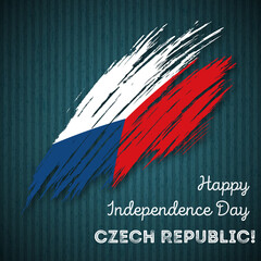 Czech Republic Independence Day Patriotic Design. Expressive Brush Stroke in National Flag Colors on dark striped background. Happy Independence Day Czech Republic Vector Greeting Card.