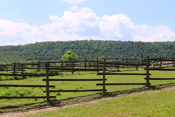 Empty animal farm summertime rural scene