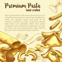 Italian pasta sketch poster with fresh macaroni