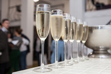 Glasses of champagne in the restaurant, catering