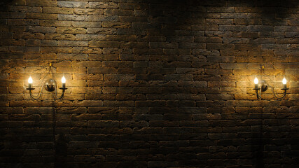 Decorative antique vintage style light bulbs brick wall - Powered by Adobe