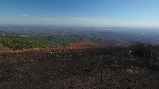 Aerial. Disaster after the fire, video of the drone. Portugal Monchique.