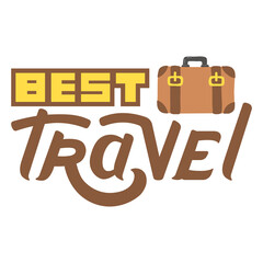 Lettering hand drawn best travel with briefcase logo