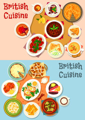 British cuisine popular dishes icon set design