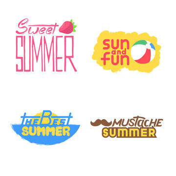 Lettering hand drawn set with summer logos, banners and icons for print
