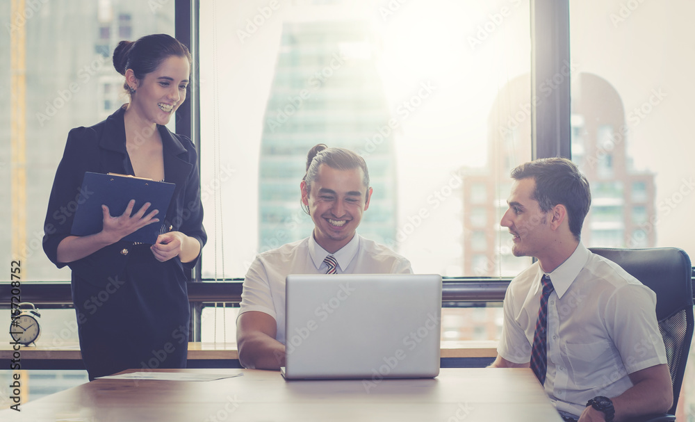 Poster business people talking about the term of their business relationship