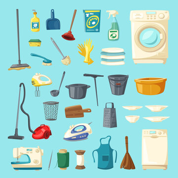 Household Item And Cleaning Supply Icon Set