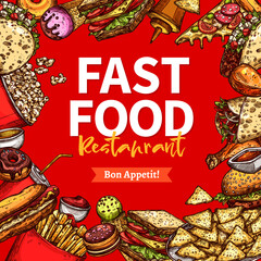 Fast food restaurant sketch poster for menu design