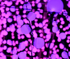 A volumetric array of blue LED light spheres creating a three-dimensional light show.