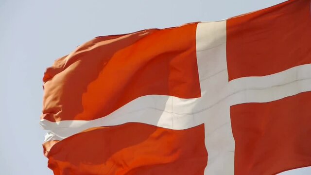 Denmark flag is fluttering in wind.