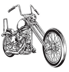 Hand drawn and inked vintage American chopper motorcycle - obrazy, fototapety, plakaty