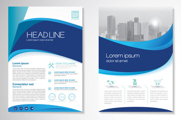 Template vector design for Brochure, Annual Report, Magazine, Poster, Corporate Presentation, Portfolio, Flyer, layout modern with  blue color size A4, Front and back, Easy to use and edit.