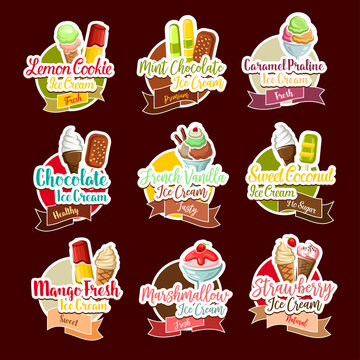 Ice cream desserts vector stickers