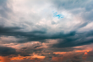 Sunset with partly cloudy sky. Dramatic sky