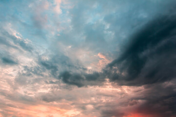 Sunset with partly cloudy sky. Dramatic sky