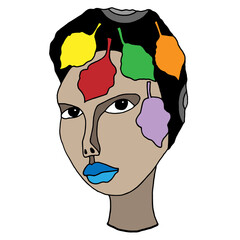 Abstract art of face woman colorful on white background.