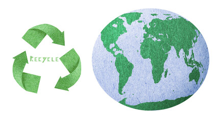 Recycle icon, Save energy concept love the earth, paper texture recycle and the earth icon isolate with white background, and incude save with path files.