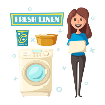 Vector poster with laundry and washing machine