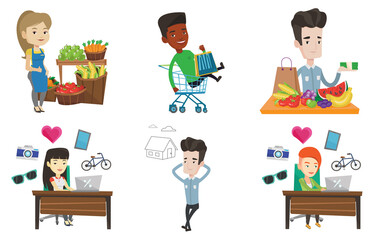 Vector set of shopping people characters.
