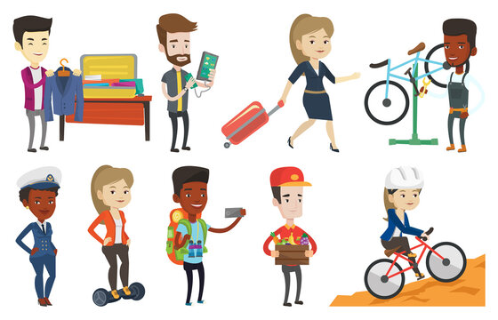 Vector set with people traveling.