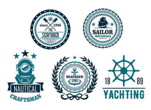 Vector set of nautical anchor or marine helm icons