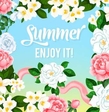 Summer time flowers vector greeting card