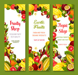 Vector banners with exotic fresh tropical fruits
