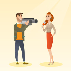 TV reporter and operator vector illustration.