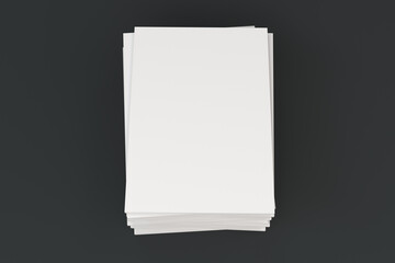 Stack of blank white closed brochure mock-up on black background