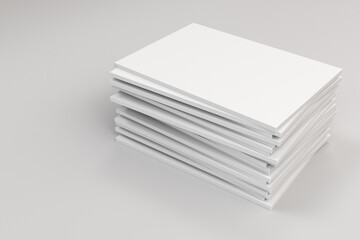 Stack of blank white closed brochure mock-up on white background