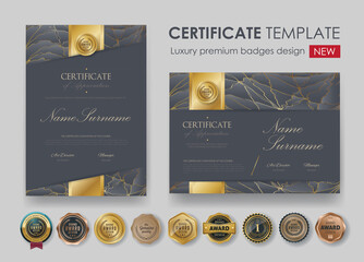 certificate template with luxury pattern,diploma,Vector illustration and vector Luxury premium badges design,Set of retro vintage badges and labels.